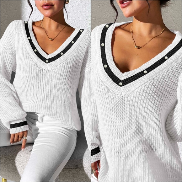 Bordered Beauty Sweater - White - Picture 2 of 6